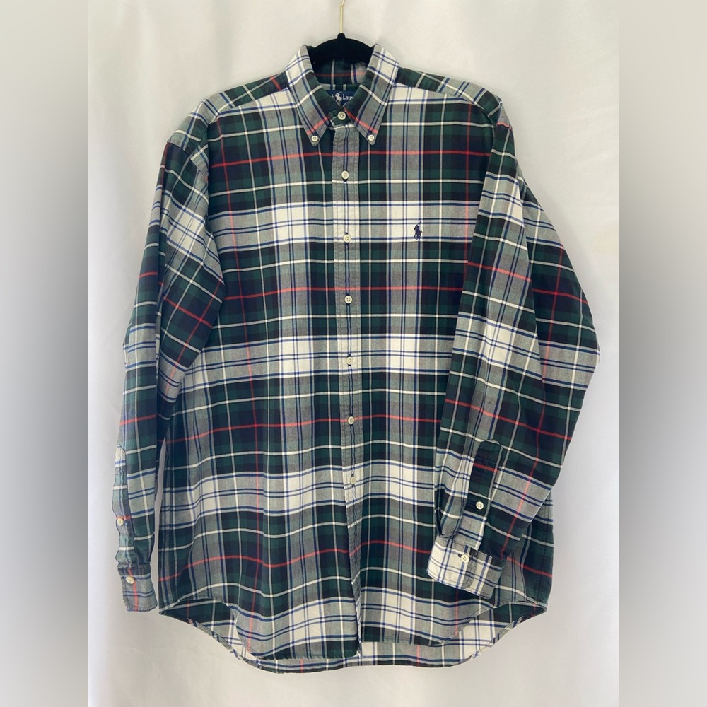 Ralph Lauren Green and White Plaid Shirt